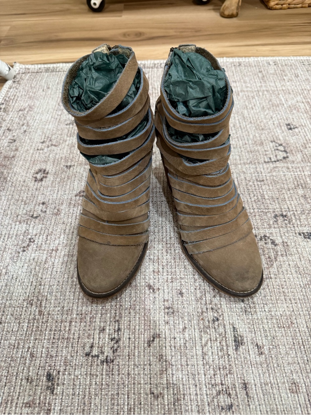 Free People Tan Suede Strappy Ankle Boots